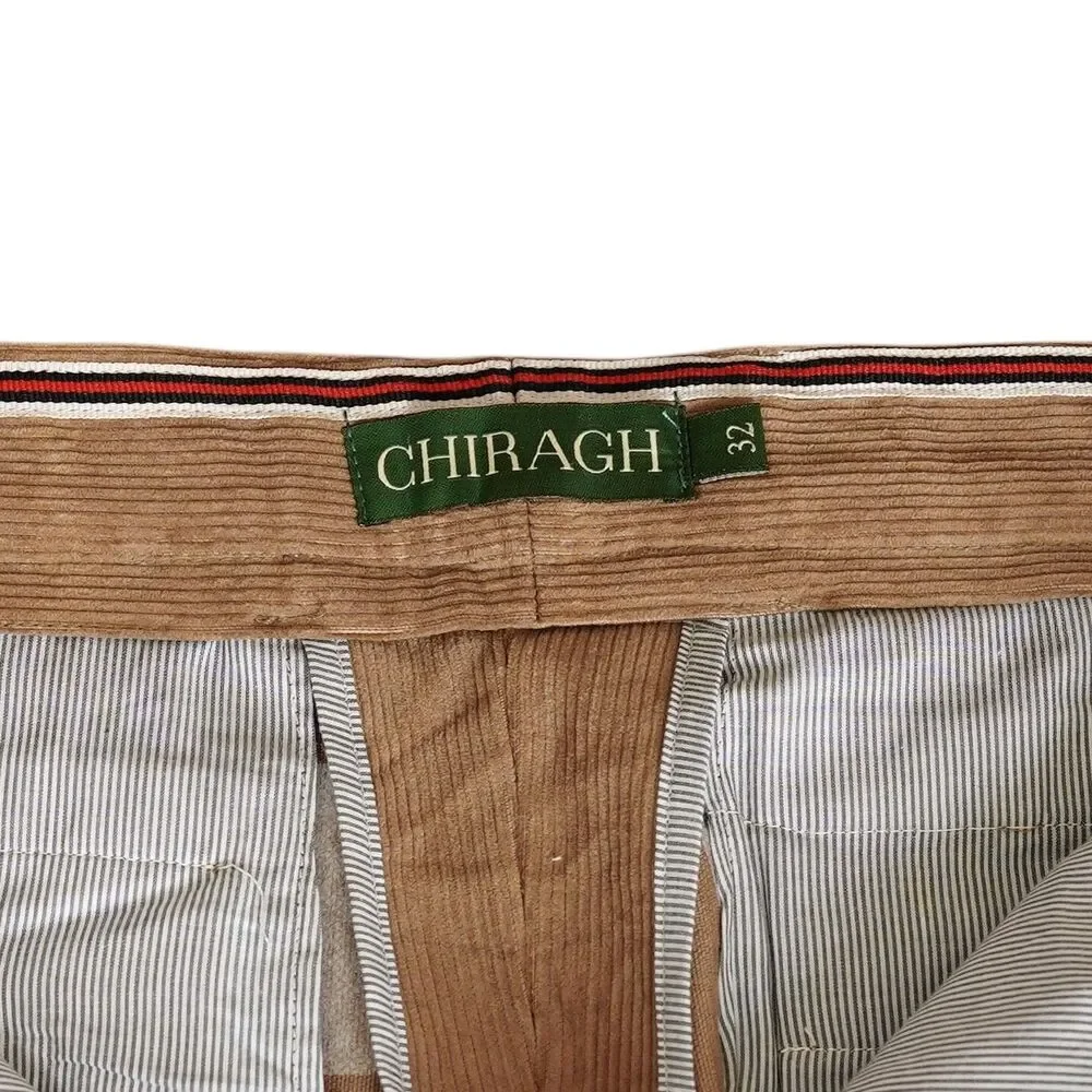 Mens 32 Tan Corduroy Dress Pants High Waist Flat Front Straight Fit Trousers NWT